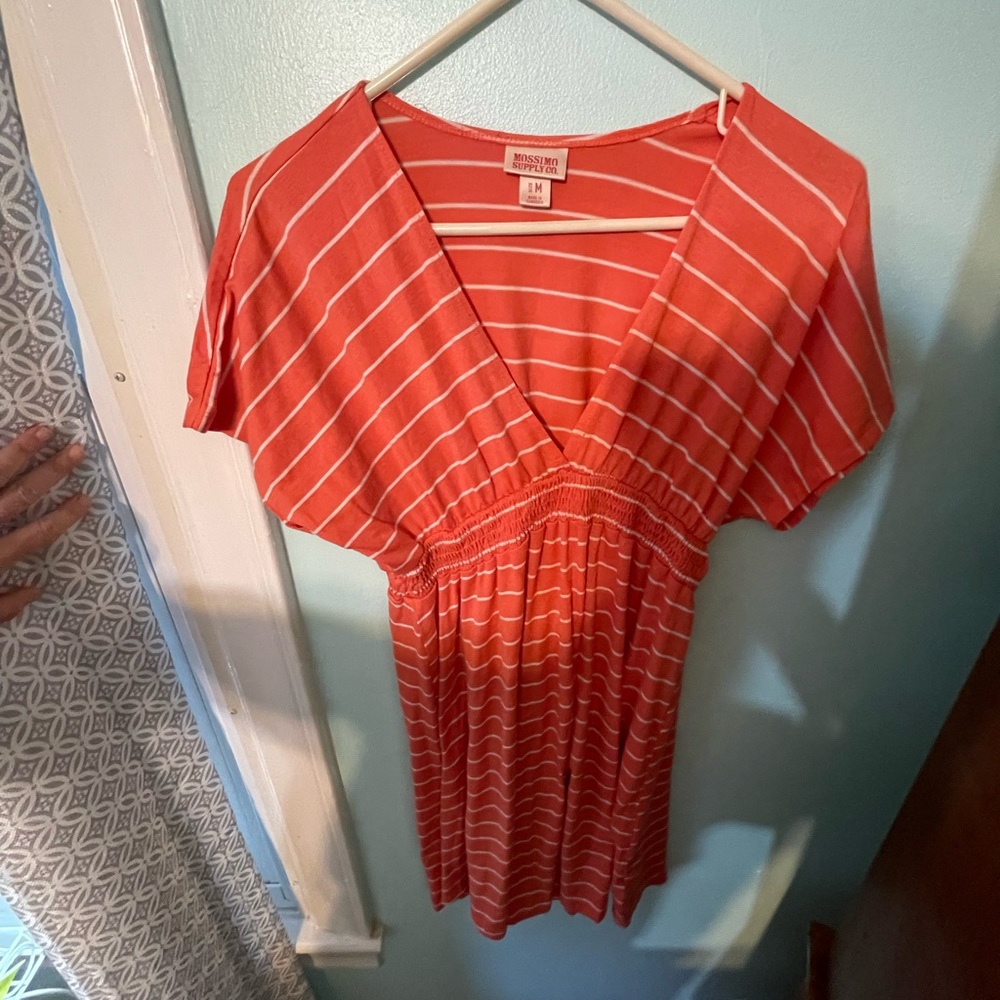 MOSSIMO Supply Co. V-neck Cap Sleeve Orange/Wht. Stripes, Summer Dress